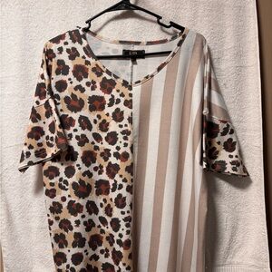L&B Leopard and Stripe Short Sleeve Top